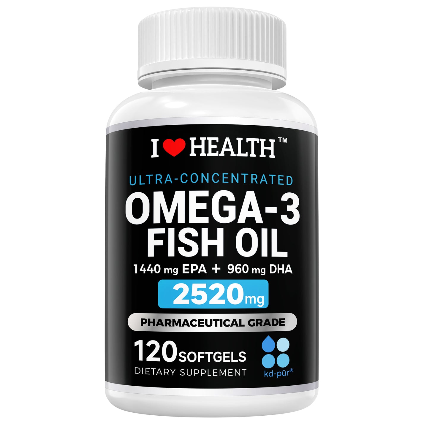 Triple Strength 2520Mg German Pharmaceutical Grade Ultra Concentrated Fish Oil | German KD-PUR Brand Fish Oil | Made in USA | High-Potency Omega-3 Fish Oil |1440mg EPA | 960 mg DHA