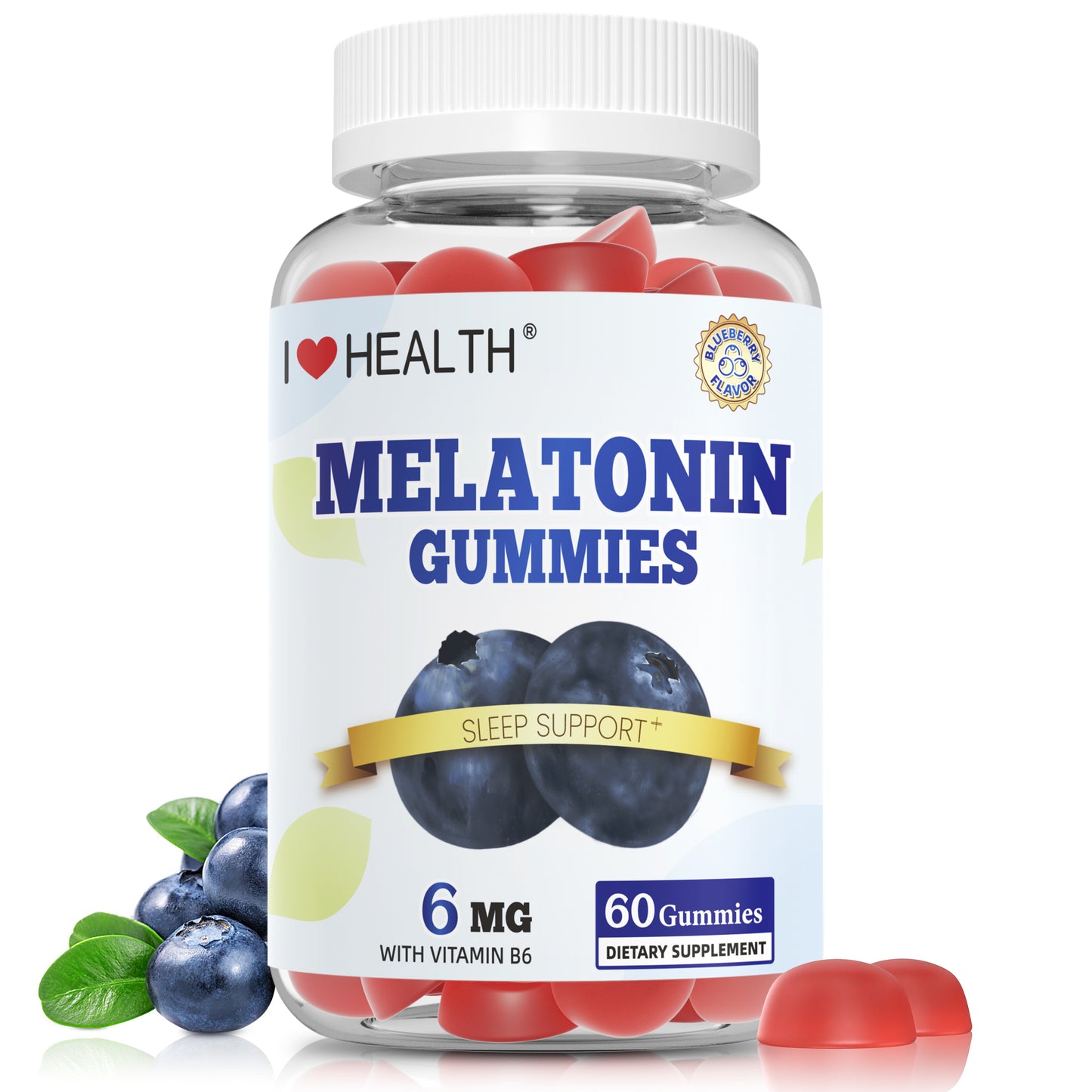 I Love Health Sleep Gummy | Melatonin 6mg + Vitamin B6 6mg Sleep Support Gummies with Natural Blueberry Flavor - Made in cGMP facility