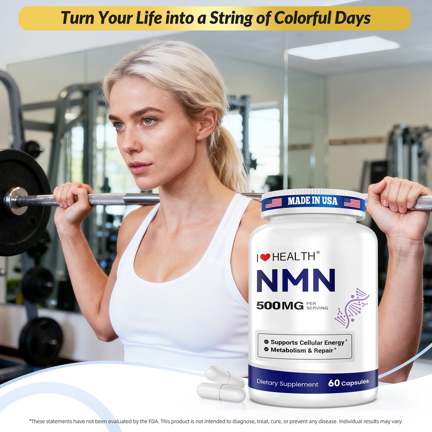 NMN 500mg – 99.9% Pure NMN Supplement, Boost NAD+ Levels, Cellular Energy & Healthy Aging Support, 60 Capsules, Third-Party Tested, NSF cGMP, Made in USA