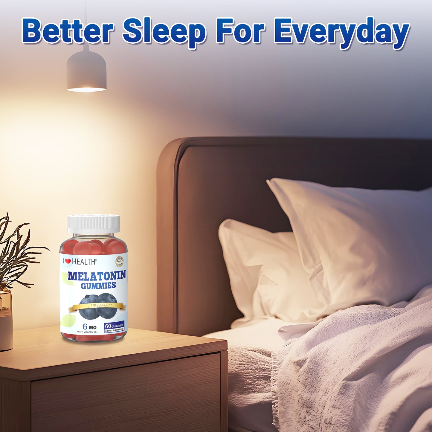 I Love Health Sleep Gummy | Melatonin 6mg + Vitamin B6 6mg Sleep Support Gummies with Natural Blueberry Flavor - Made in cGMP facility