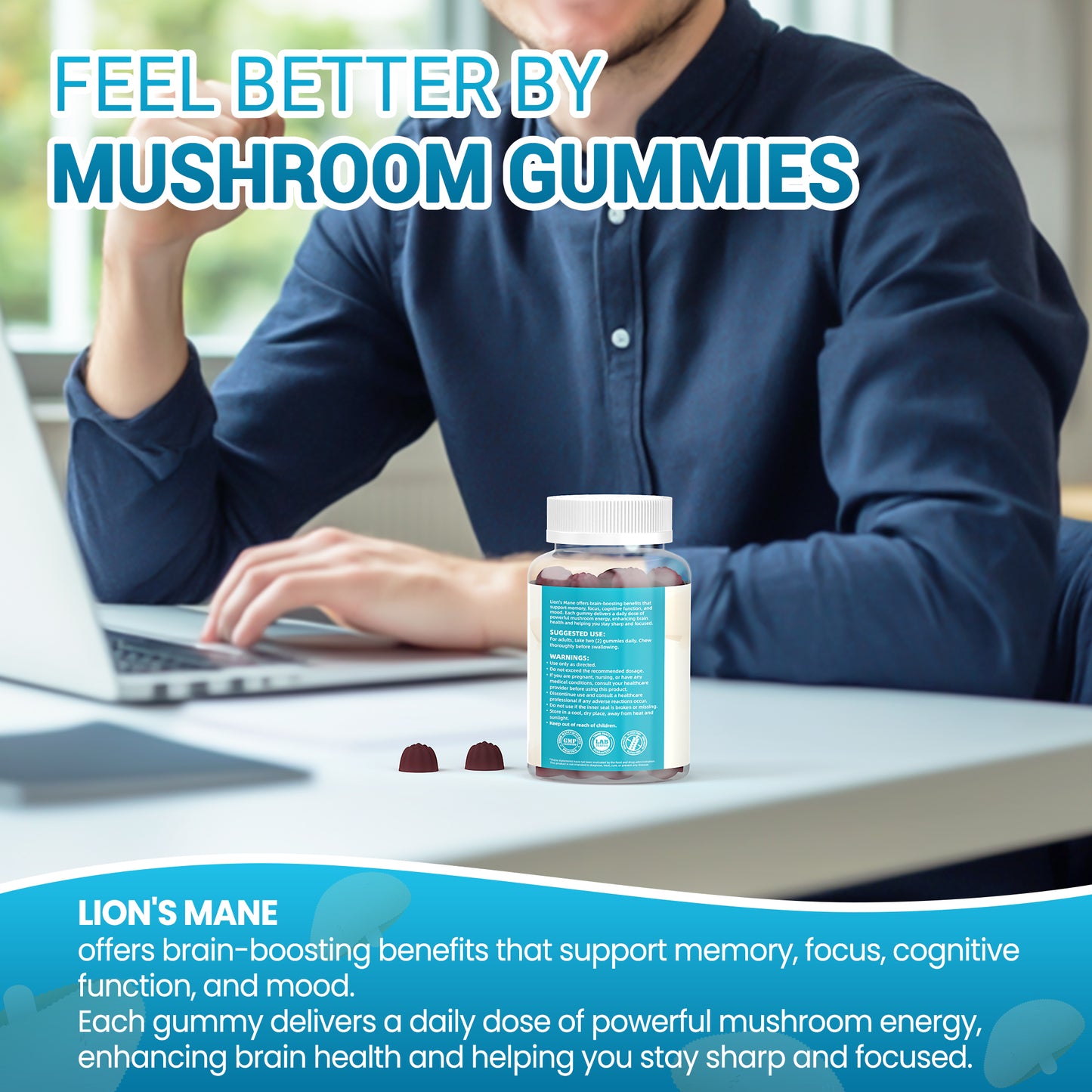 I Love Health Lion’s Mane Mushroom Extract 1000mg – 60 Gummies | Supports Cognitive Function & Mental Clarity | Natural Brain Health Supplement