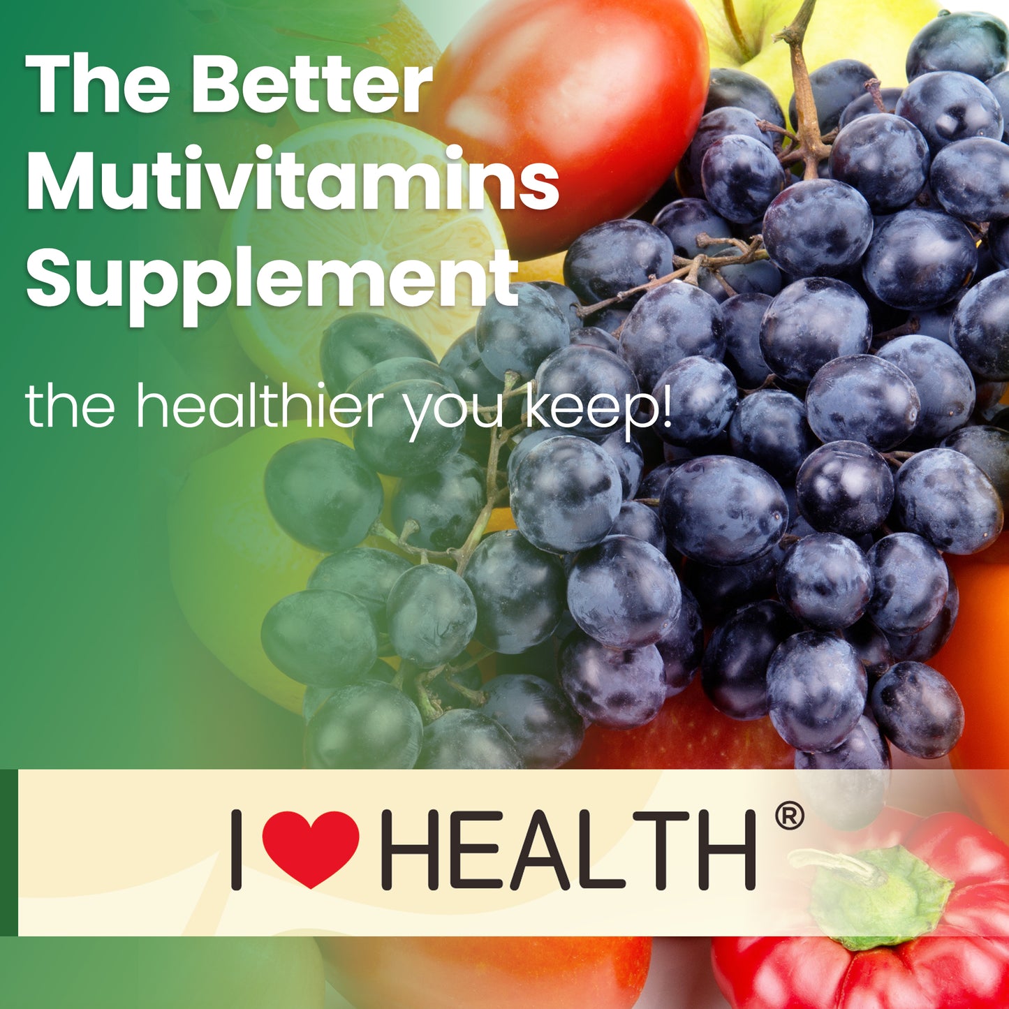 I Love Health® 15-in-1 Multivitamin Gummies for Adults & Kids - Enhanced Formula with Vitamin A, C, D3, E, B12, Zinc, Magnesium & More - Apple Flavor - 60 Gummies per Bottle - Made in cGMP Facility