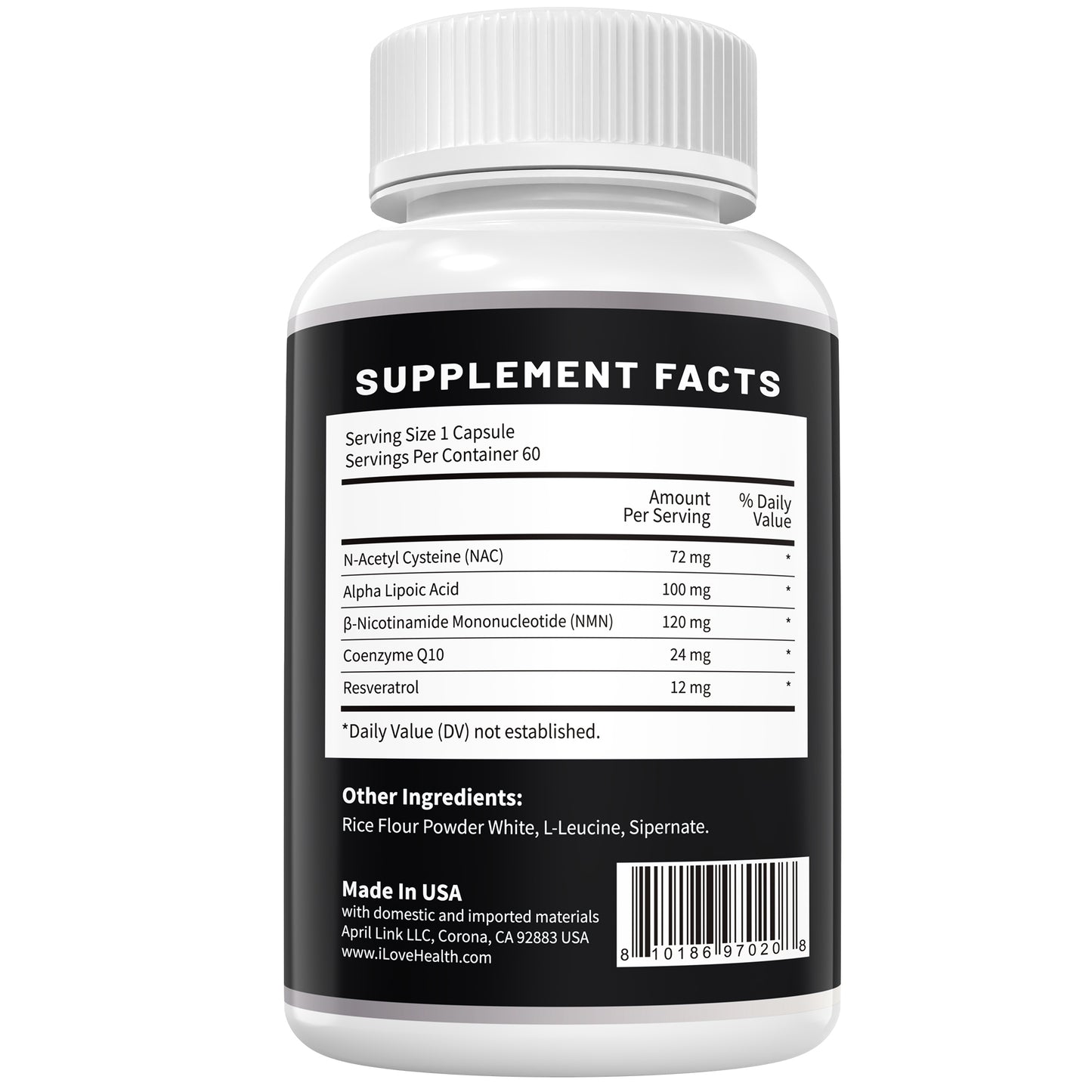 I Love Health NMN Complex Plus+ for Women & Men W/ NAC, Alpha Lipoic Acid, NMN, Coenzyme Q10, Resveratrol | 60 Capsules | Supports Energy,Anti-Aging, Antioxidant & Cellular Health