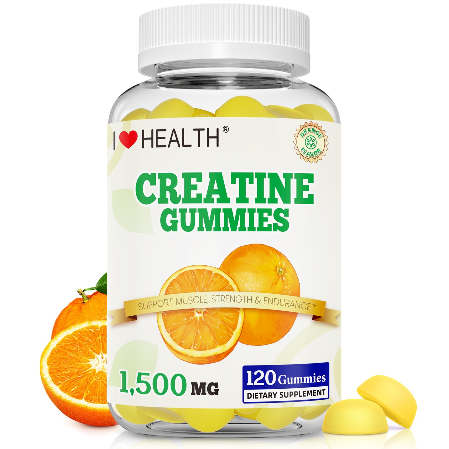 I Love Health Creatine Monohydrate Gummies - 1500mg per Serving, 60 Gummies for Men & Women, Natural Orange Flavor, Supports Muscle Growth, Strength, and Recovery, Vegan, Non-GMO, Gluten-Free, Made in cGMP Facility