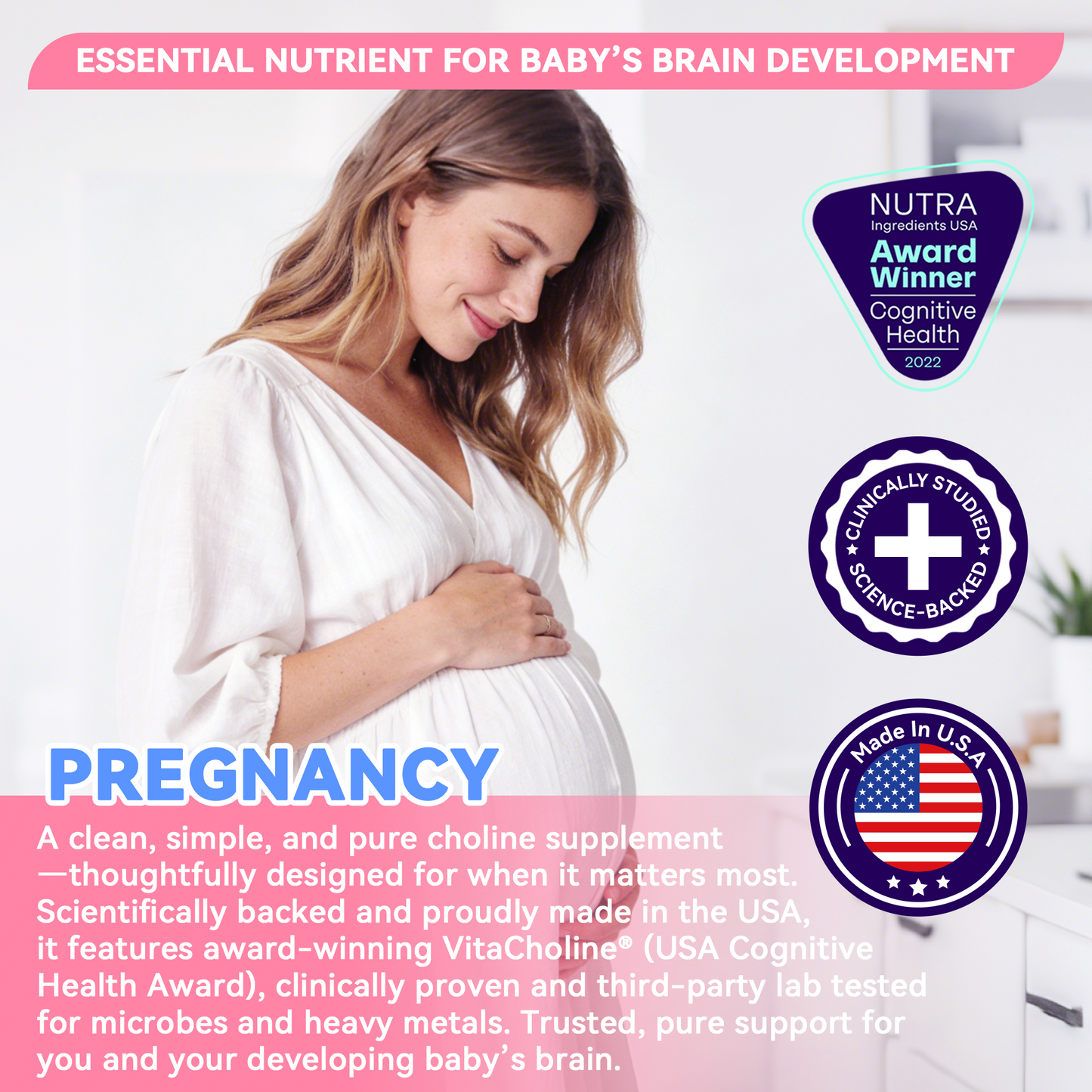 VitaCholine® Liquid Choline 500mg Supplement, Clinical Study - Award Winning - Prenatal Formula to Support Baby’s Brain Development During Pregnancy and Breastfeeding, 60 Day Supply