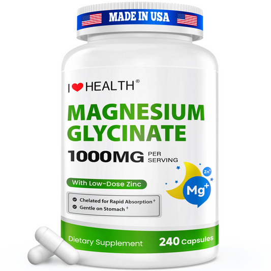 Magnesium Glycinate with Low Dose Zinc  – 240 Capsules – High Absorption Magnesium Supplement  – Gentle on Stomach – Made in USA  - cGMP -Third Party Lab Tested