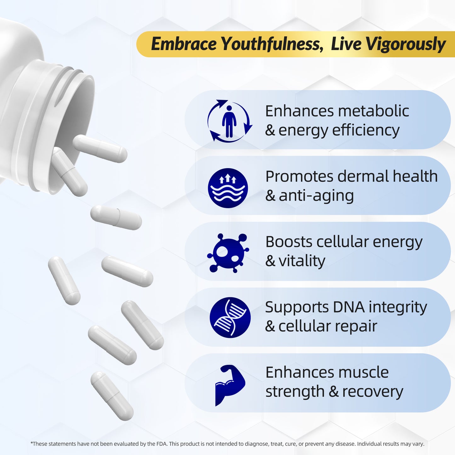 NMN 500mg – 99.9% Pure NMN Supplement, Boost NAD+ Levels, Cellular Energy & Healthy Aging Support, 60 Capsules, Third-Party Tested, NSF cGMP, Made in USA
