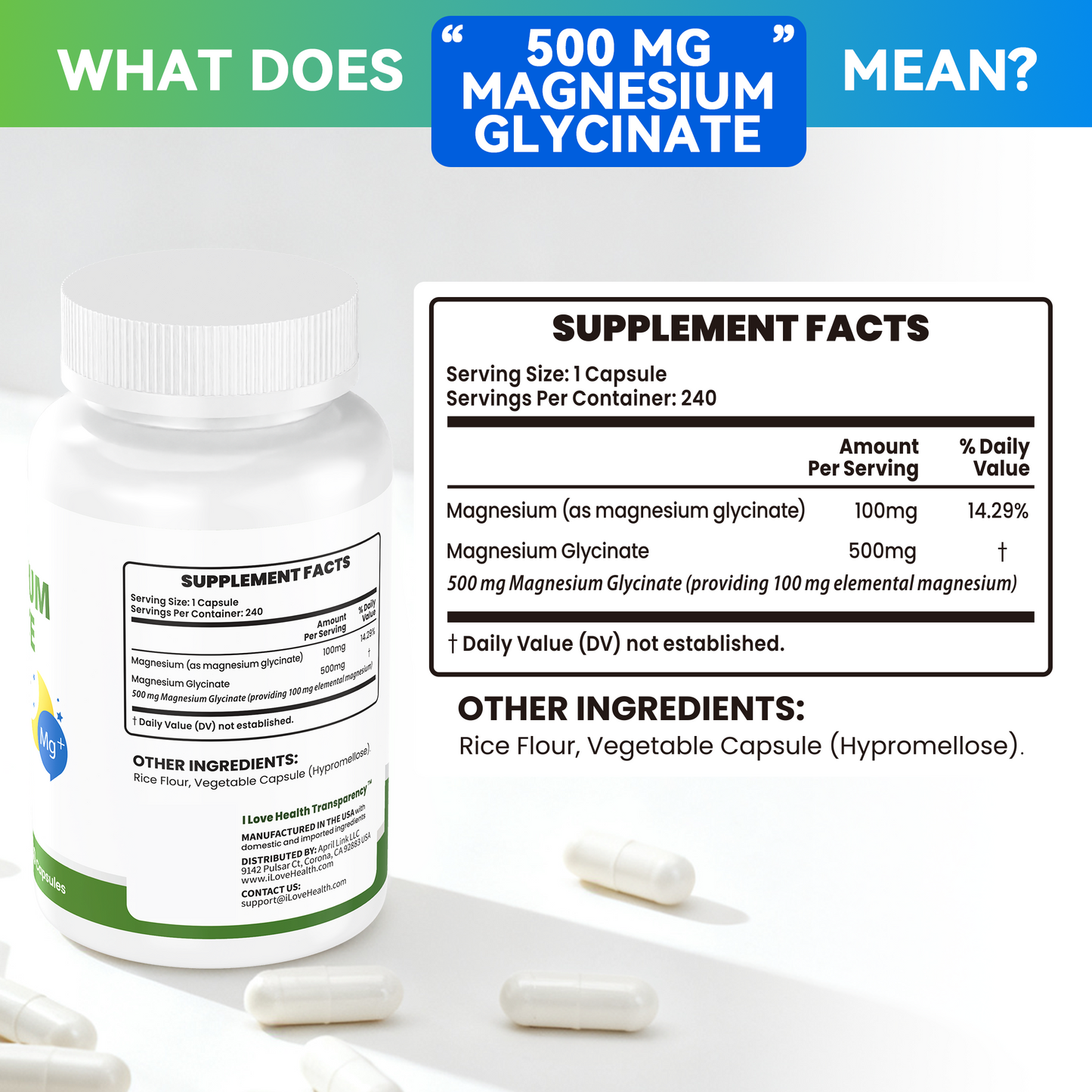 Magnesium Glycinate 500mg per Capsule – 240 Capsules – High Absorption Magnesium Supplement for Relaxation, Calmness & Muscle Support – Gentle on Stomach – Made in USA