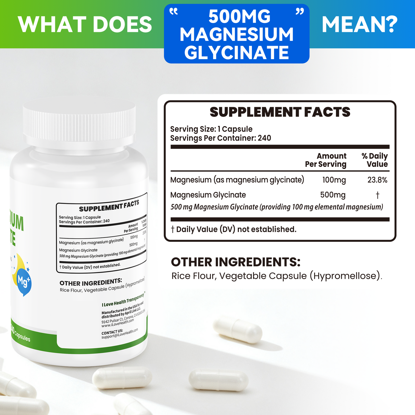 Magnesium Glycinate  – 240 Capsules – High Absorption Magnesium Supplement for Relaxation, Calmness & Muscle Support – Gentle on Stomach – Made in USA