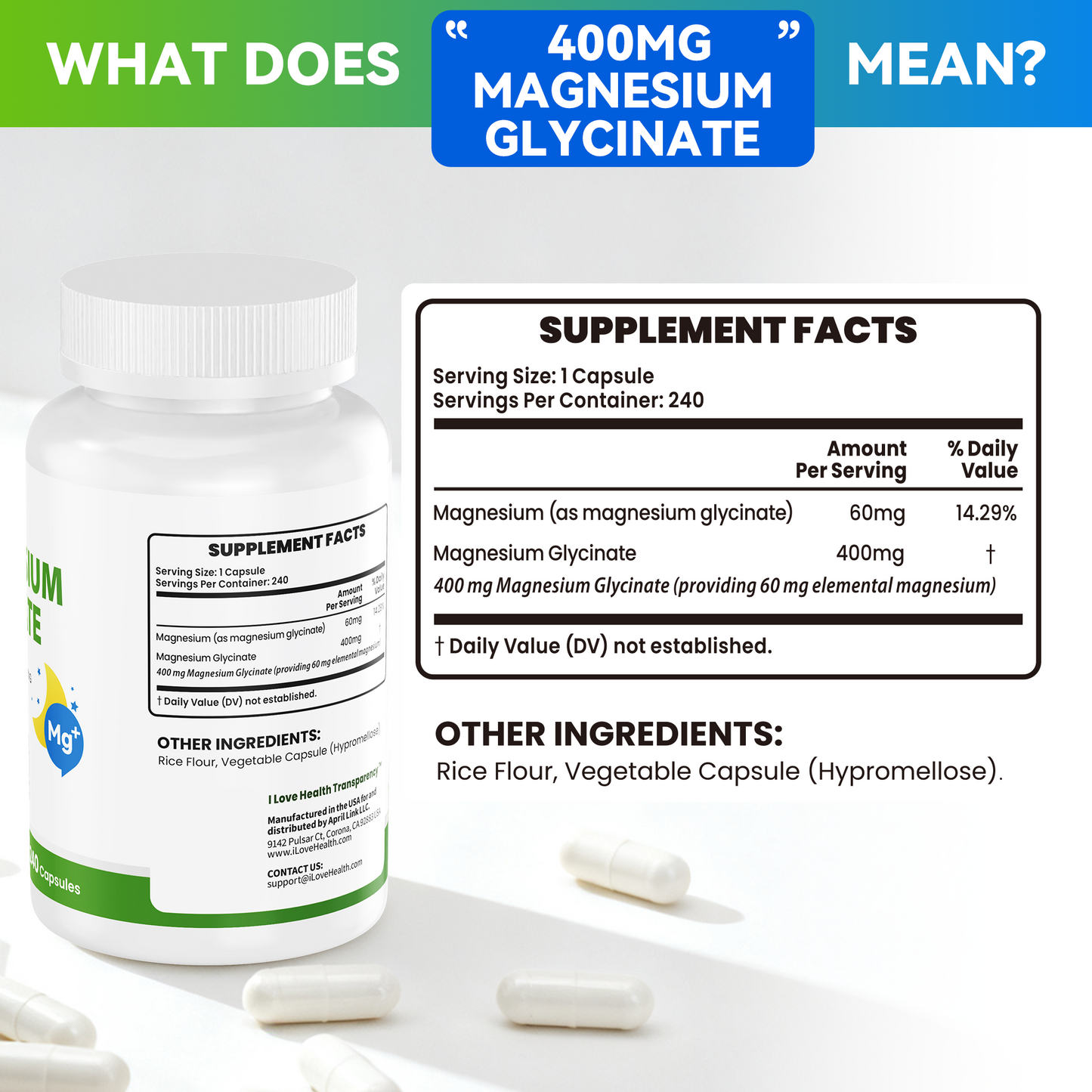 Magnesium Glycinate  – 240 Capsules – High Absorption Magnesium Supplement for Relaxation, Calmness & Muscle Support – Gentle on Stomach – Made in USA
