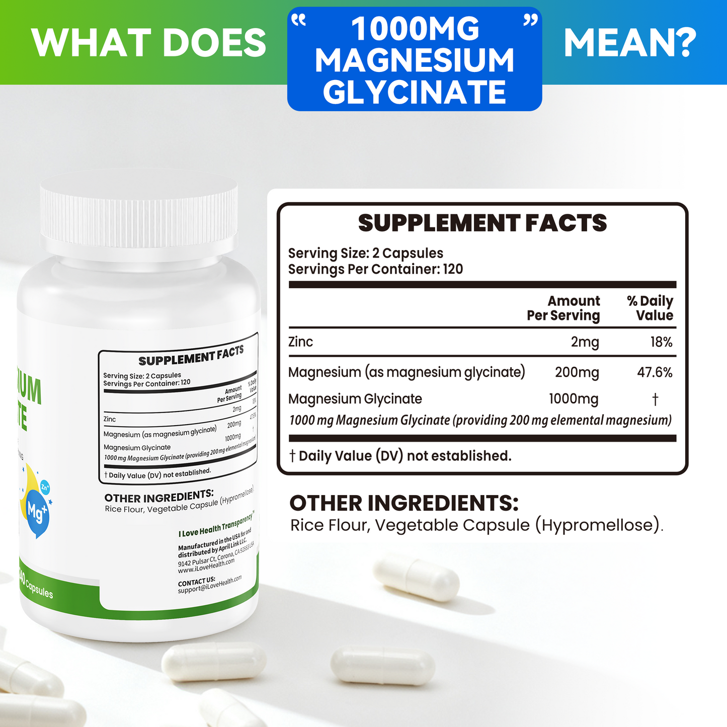 Magnesium Glycinate with Low Dose Zinc  – 240 Capsules – High Absorption Magnesium Supplement  – Gentle on Stomach – Made in USA  - cGMP -Third Party Lab Tested