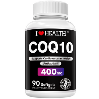 I Love Health CoQ10 400mg softgels bottle, 90 count dietary supplement