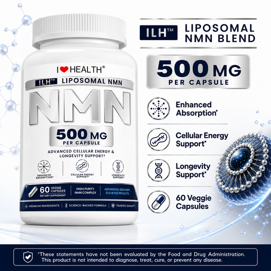 Liposomal NMN 500mg Supplement with ILH™ NMN Blend – 60 Veggie Capsules