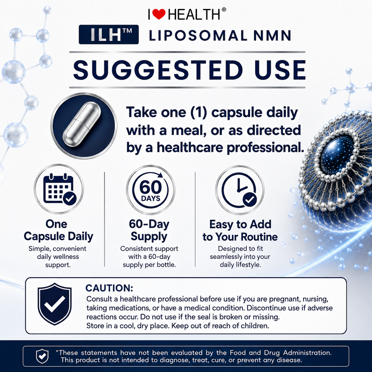 Liposomal NMN 500mg Supplement with ILH™ NMN Blend – 60 Veggie Capsules