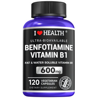 I Heart Health benfotiamine vitamin B1 supplement 600mg, 120 vegetarian capsules, gluten free