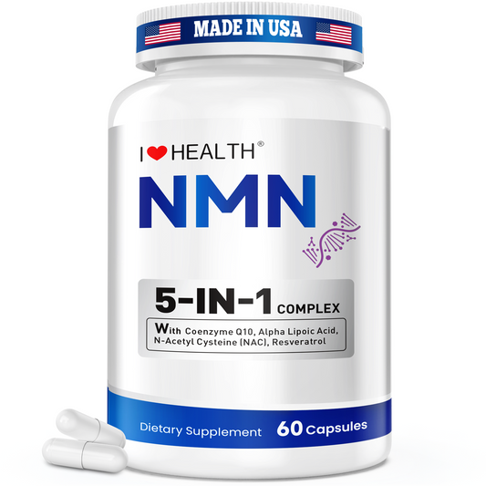 I Love Health NMN 5-In-1 Complex Plus+ for Women & Men W/ NAC, Alpha Lipoic Acid, NMN, Coenzyme Q10, Resveratrol | 60 Capsules | Supports Energy,Anti-Aging, Antioxidant & Cellular Health